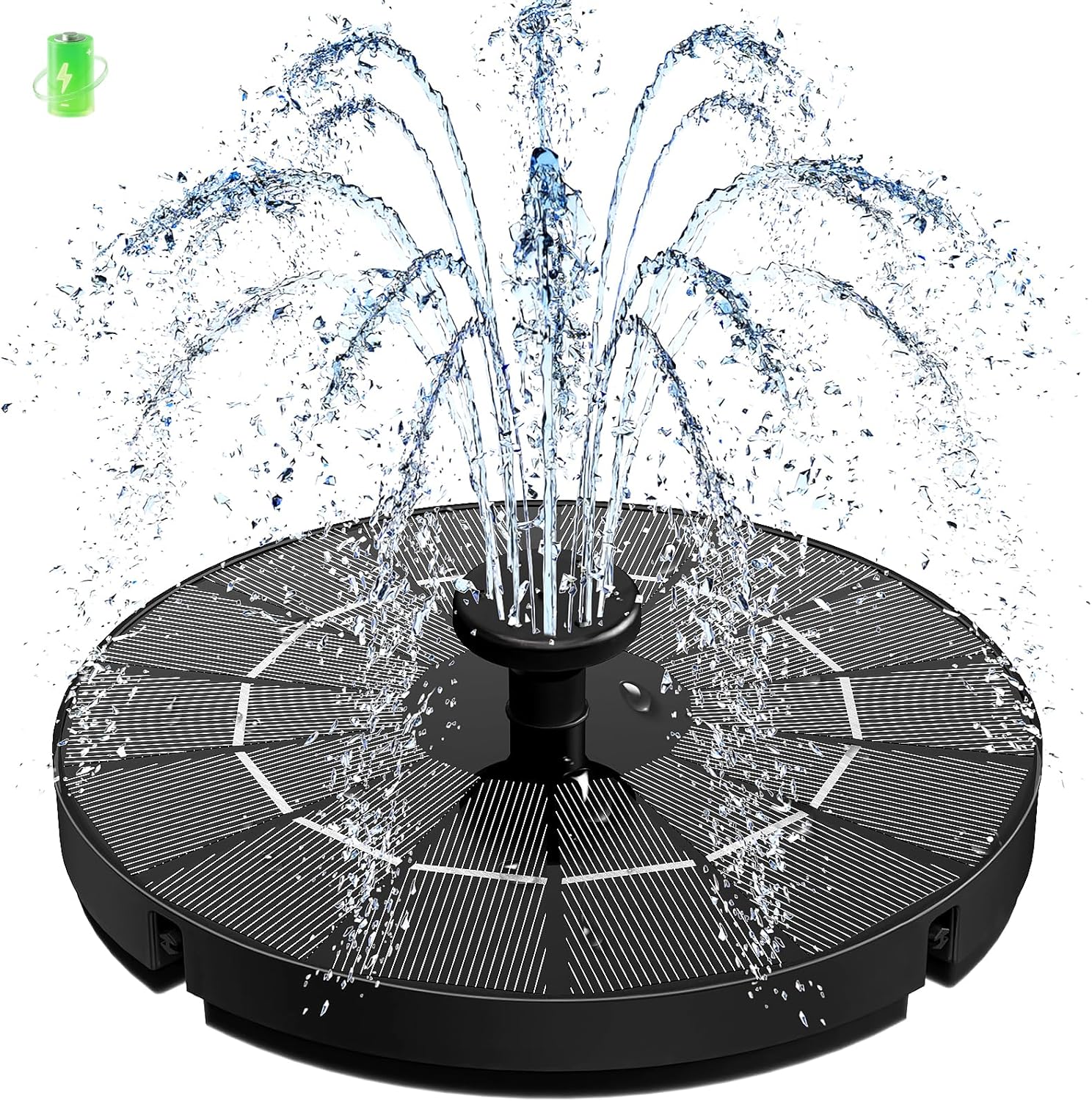 Detalle de Solar Springbrunnen 2026 – 3,5 W Teichpumpe mit 2000 mAh Akku, 7 Düsen, 4 Rohrhalter und 8 Sprühmodi