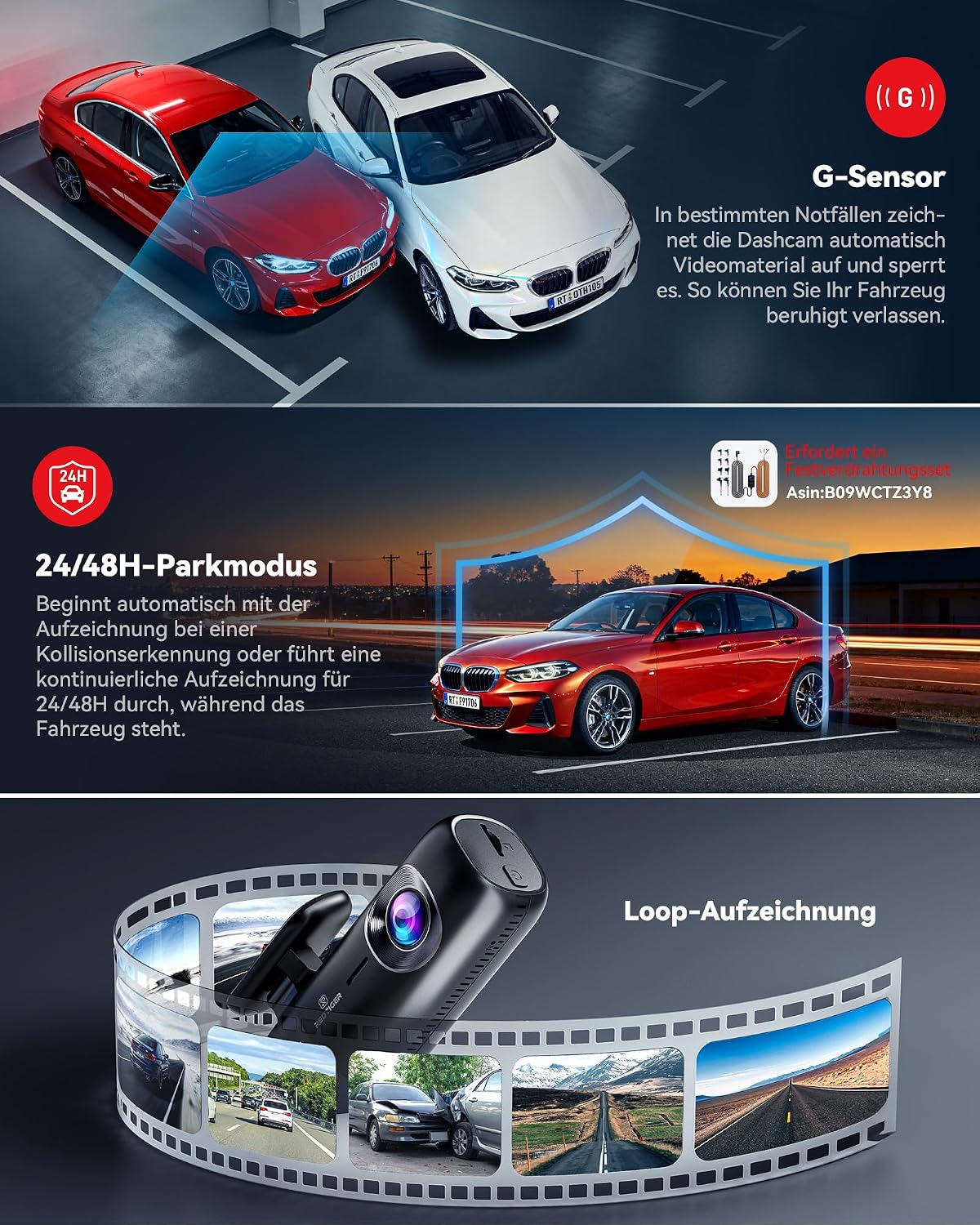 Thumbnail 4 de REDTIGER F9 Dual-Dashcam – Front 4K / Rückkamera 1080p mit GPS, WLAN 5,8 GHz und App-Steuerung