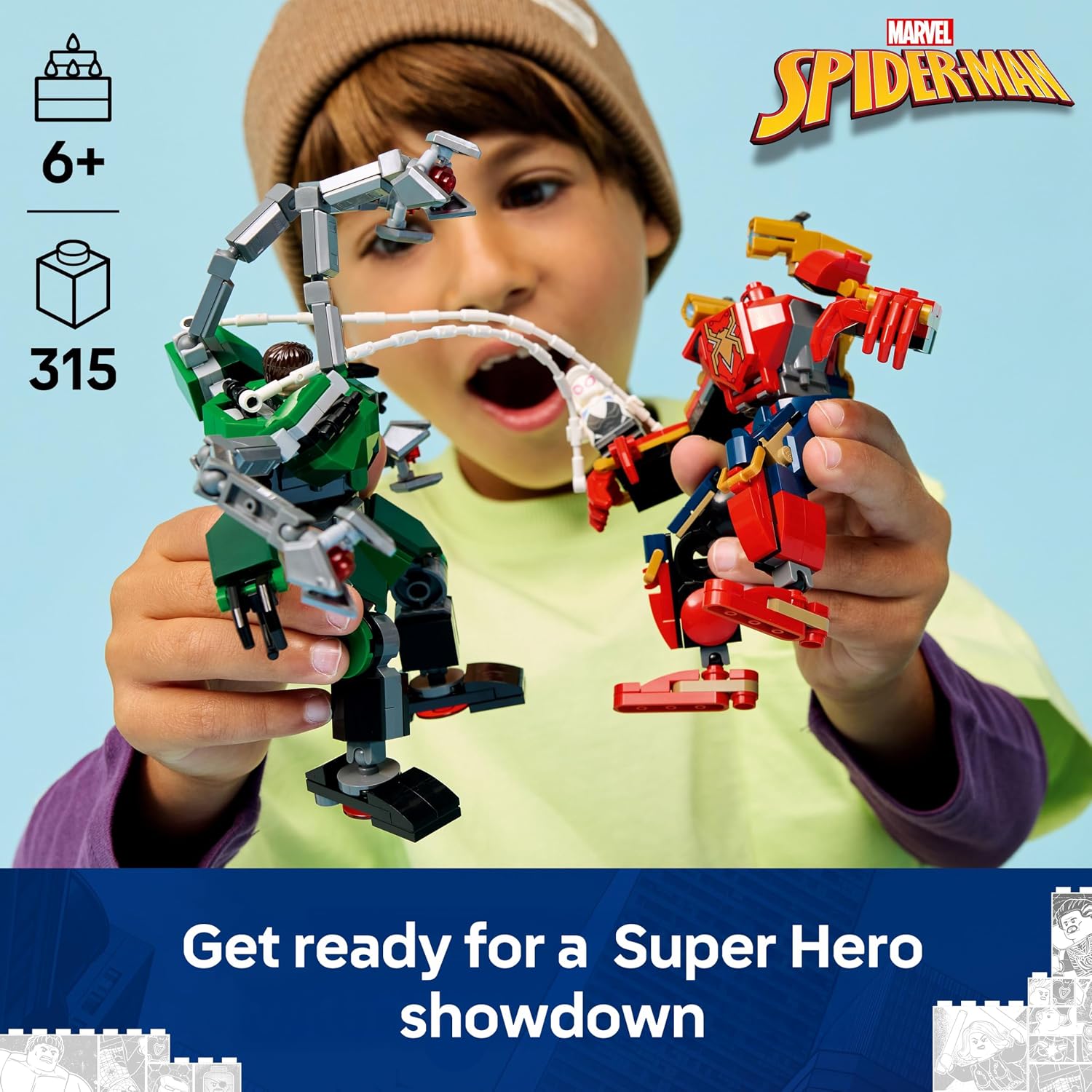 Detalle 2 de LEGO Marvel Mech Battle: Spider-Man vs. Doc Ock (76338) set with 2 action mechs and minifigures