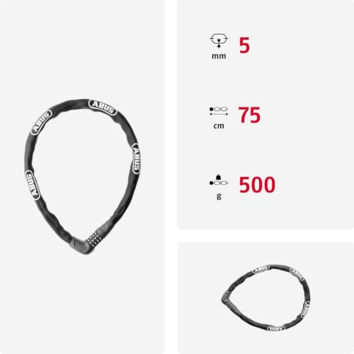 Detalle de ABUS Steel-O-Chain 5805C/75: Kettenschloss mit 5 mm Kette, 75 cm, Schwarz