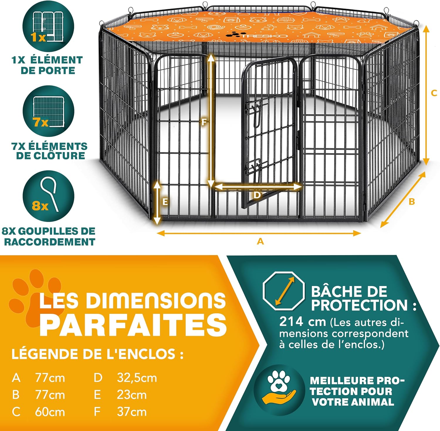 Thumbnail 4 de TRESKO Parc d'extérieur 77 x 80 cm pour chiens