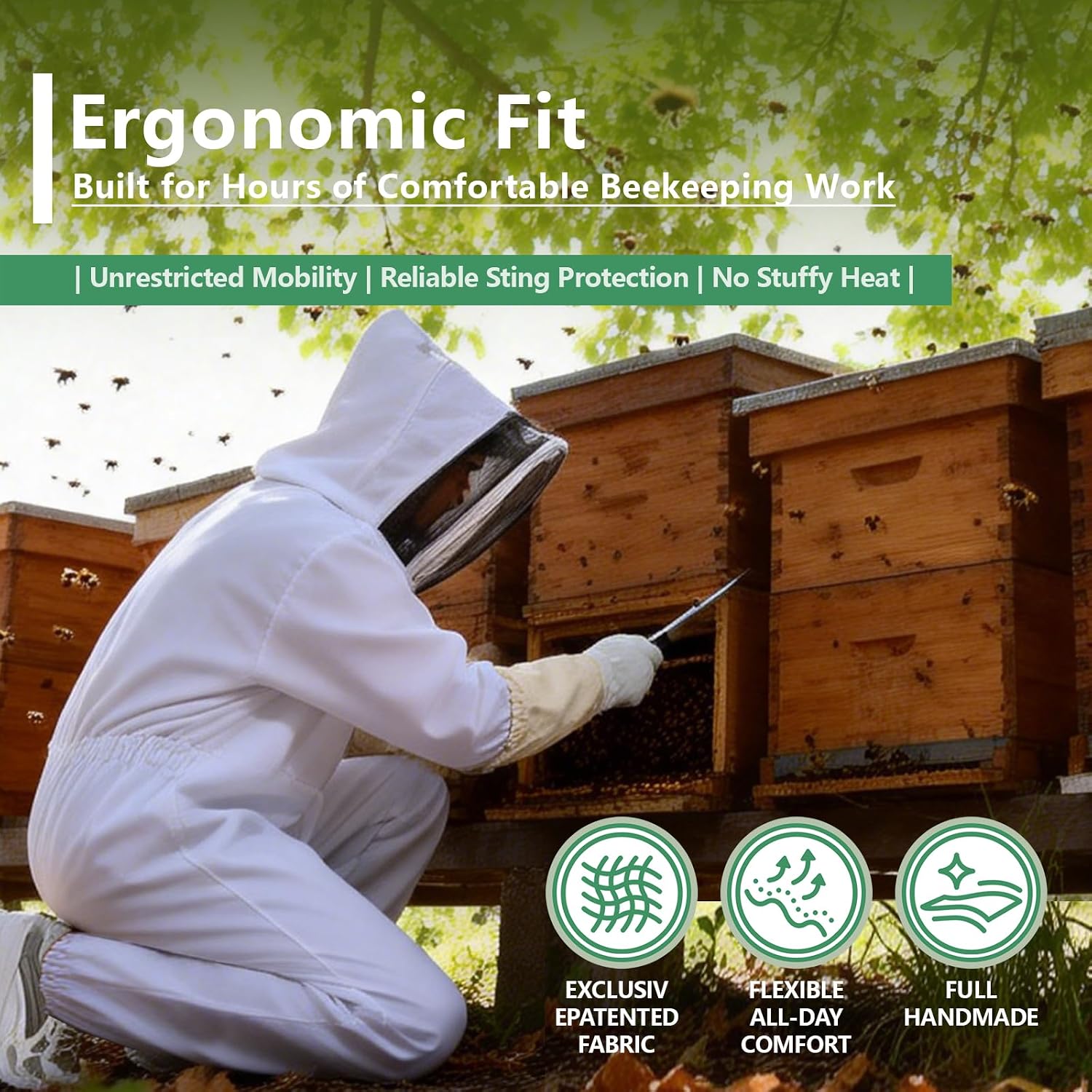 Detalle de ANDES Beekeeping Suit, XX-Large for 6'3"–6'5", Gloves and Fencing Veil