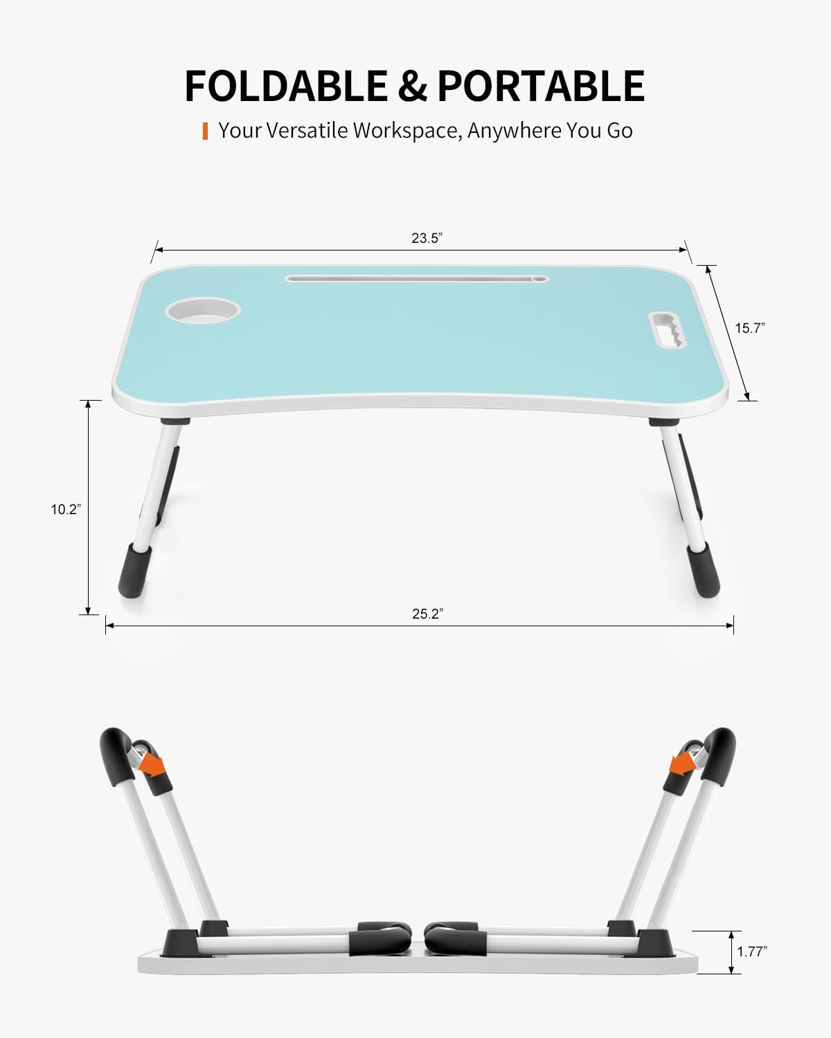 Detalle 2 de FISYOD FIS03 Foldable Laptop Table with Cup Holder and Tablet Slot, Blue