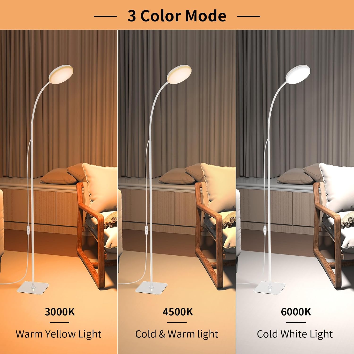 Thumbnail 2 de Mojimdo Stehlampe: schlanke LED-Leselampe mit 3 Farben, 10 Helligkeiten und Dimmfunktion