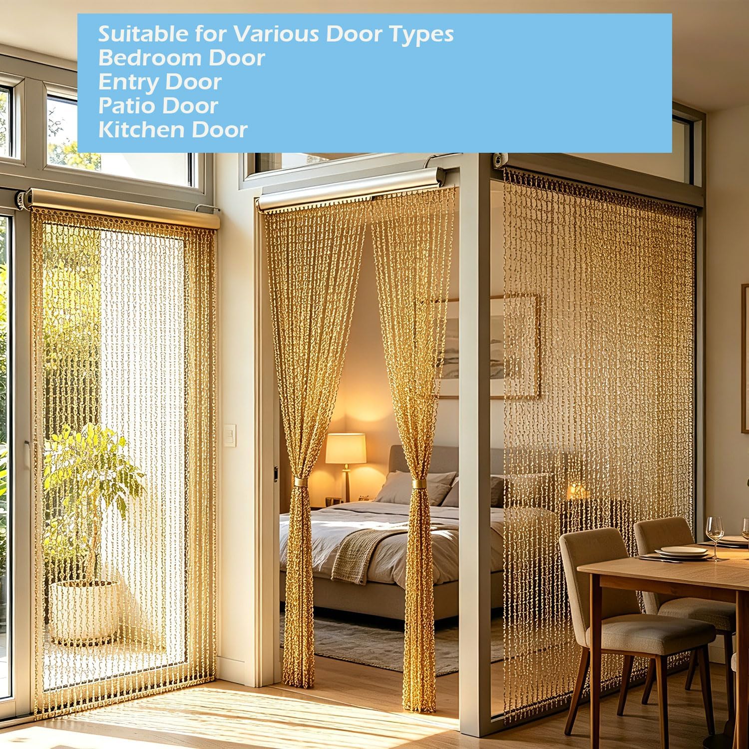 Detalle de 90 x 200cm Aluminium Chain Curtain Roller Blind: Durable Insect Screen for Doors and Windows