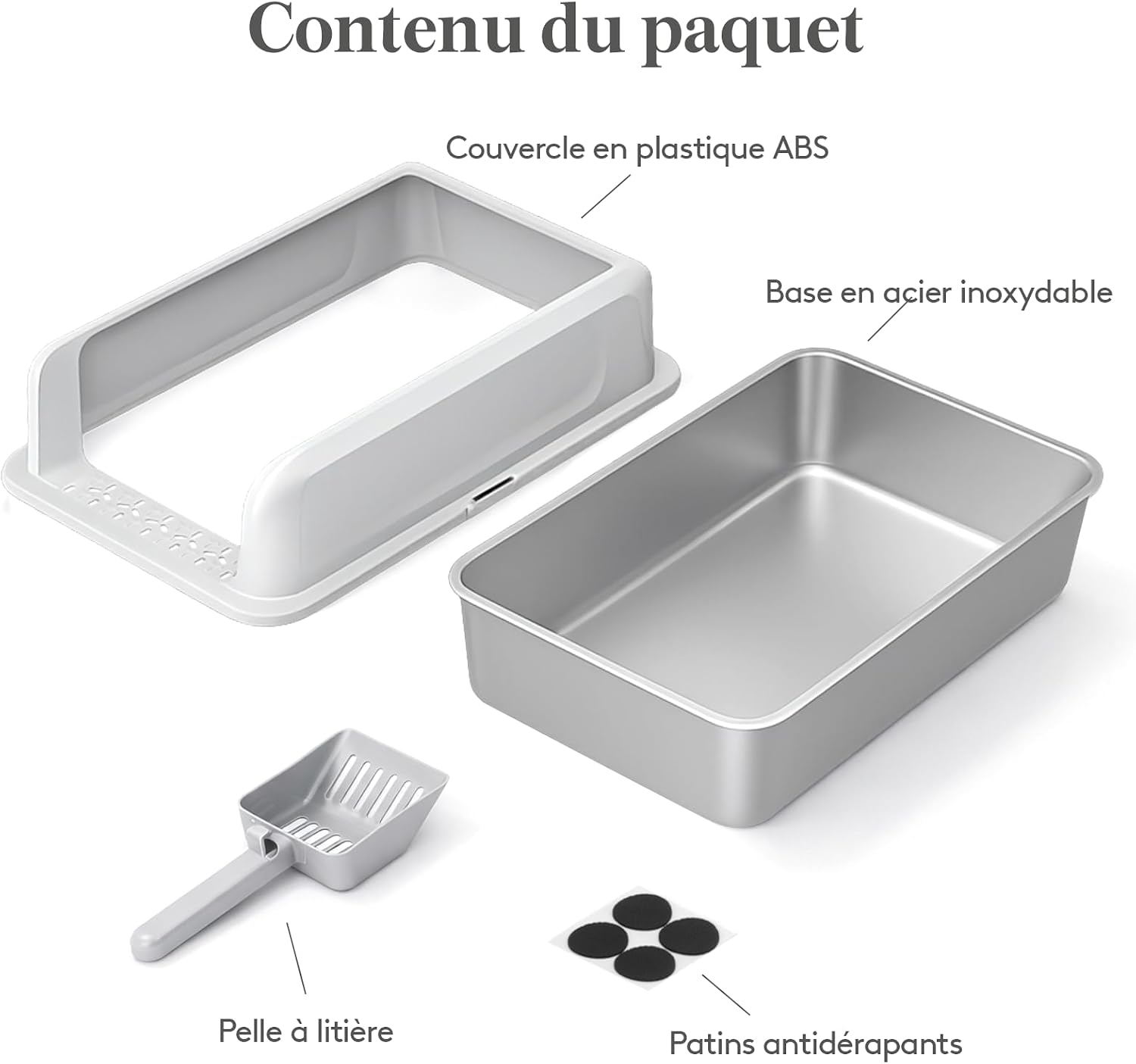 Thumbnail 6 de Lifewit litière pour chat ouverte en acier inoxydable avec pelle et grand bac XXL (sans couvercle) – Gris