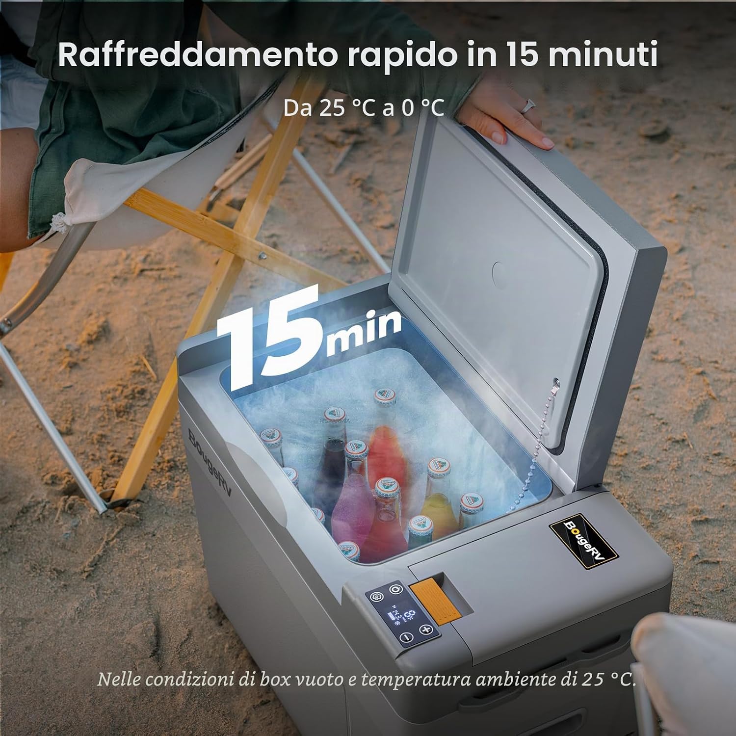 Detalle de BougeRV CRPRO frigo portatile a compressore 29 litri (da -22°C a 10°C) 12/24 V e 110–240 V, grigio