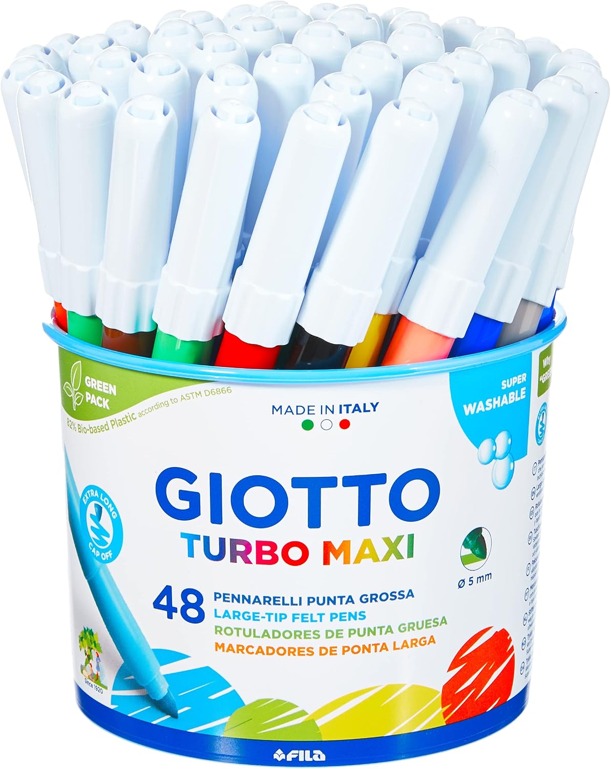 Detalle de GIOTTO Turbo Maxi Barattolo Set 12×4 Pennarelli a Punta Larga 5 mm – Super Lavabili