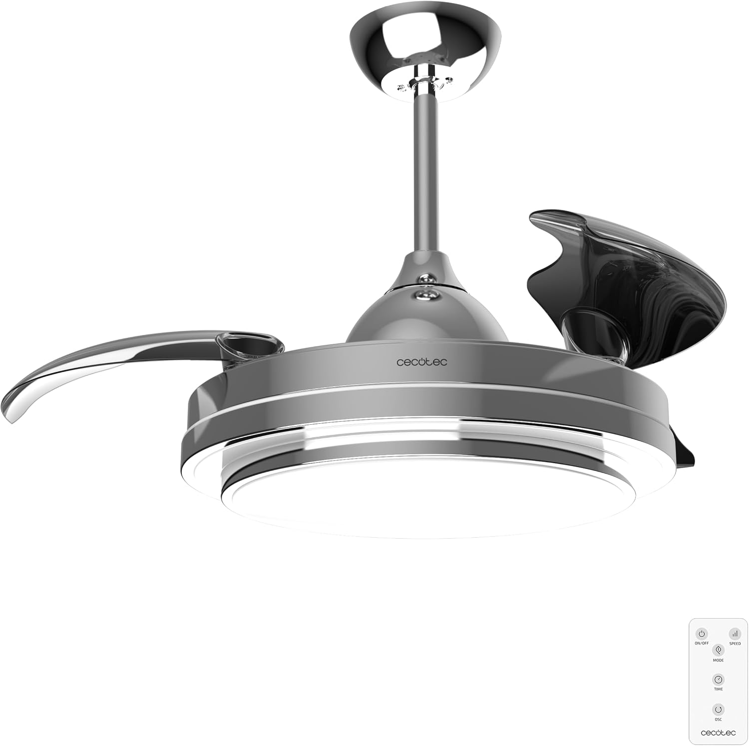 Detalle de Cecotec EnergySilence Aero 4280 Invisible Black: ventilador de techo de 42" con aspas retráctiles y lámpara