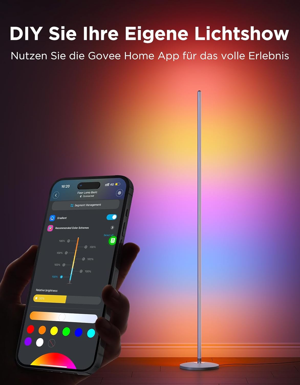 Thumbnail 2 de Govee RGBIC LED Stehlampe Wohnzimmer – 136 cm, 1000 lm, 85 Szenenmodi, RGBIC-Farben, Matter & Alexa kompatibel