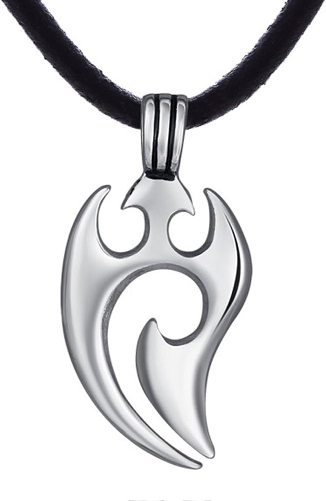 Detalle de DonDon: collana da uomo in pelle 50 cm con ciondolo tribale in acciaio inox