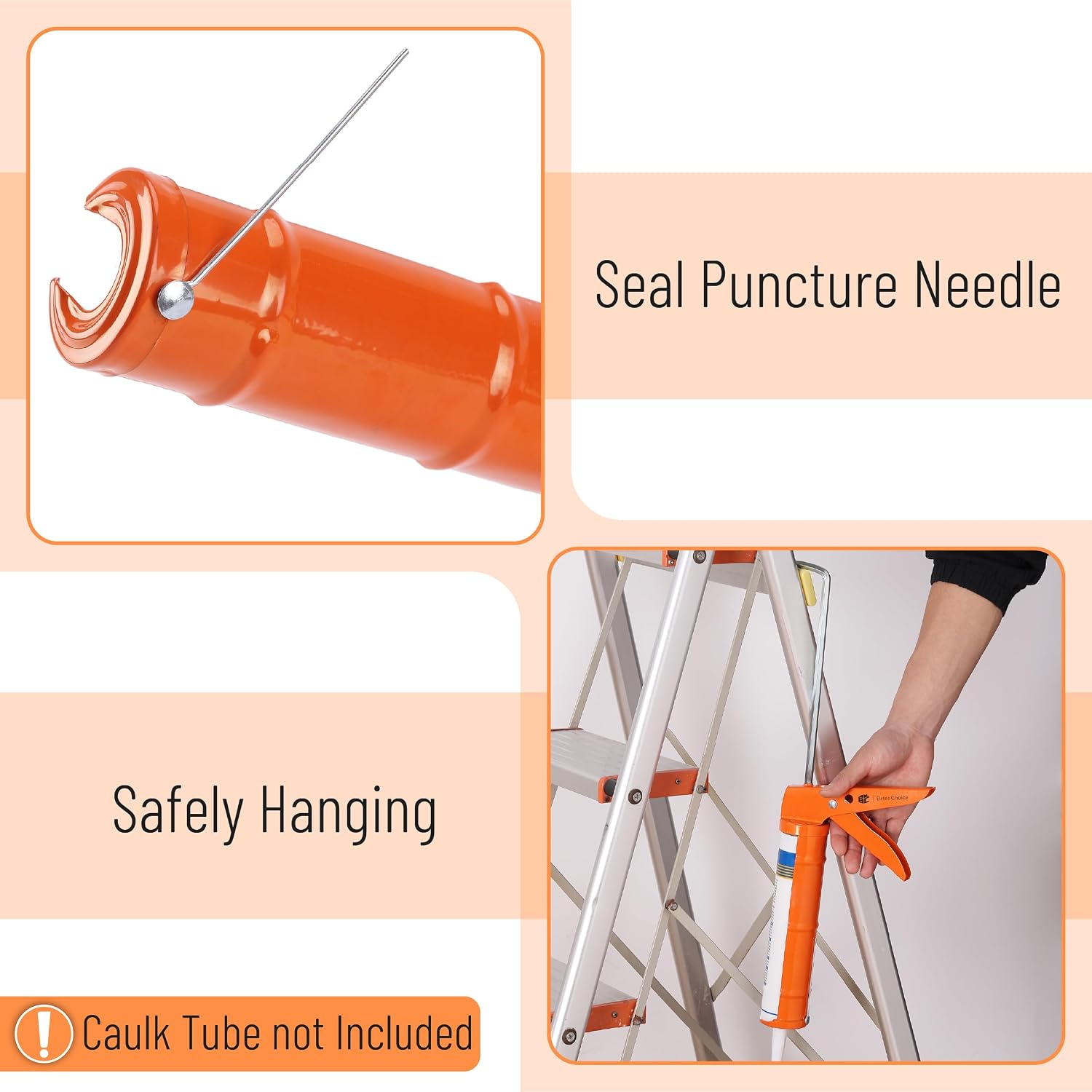 Detalle 2 de Bates Choice CG01 Caulking Gun, 10:1 Thrust Ratio, Orange No-Drip Tool