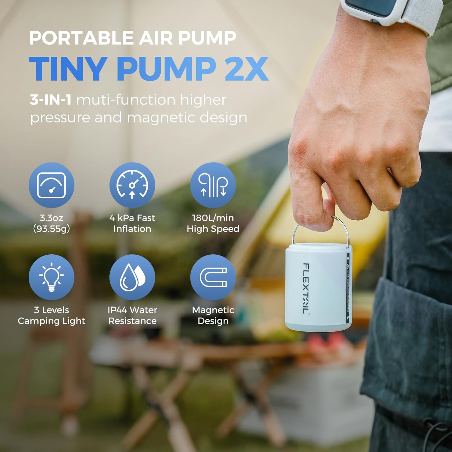 Thumbnail 1 de FLEXTAILGEAR Portable Air Pump: Ultra-Compact 4kPa, 180L/min with Built‑in LED Light