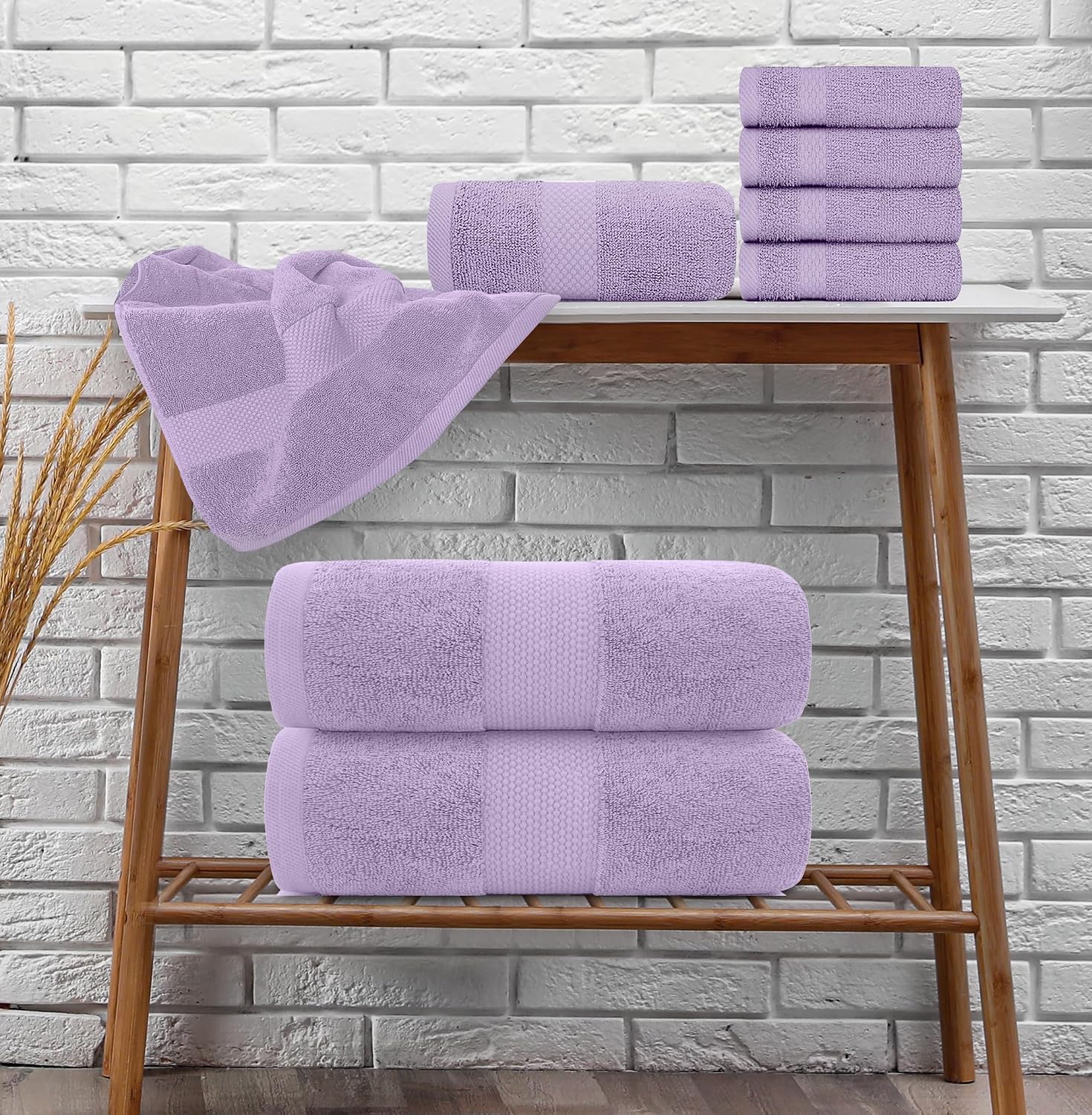 Detalle 2 de White Classic Bath Towel Set, Lavender