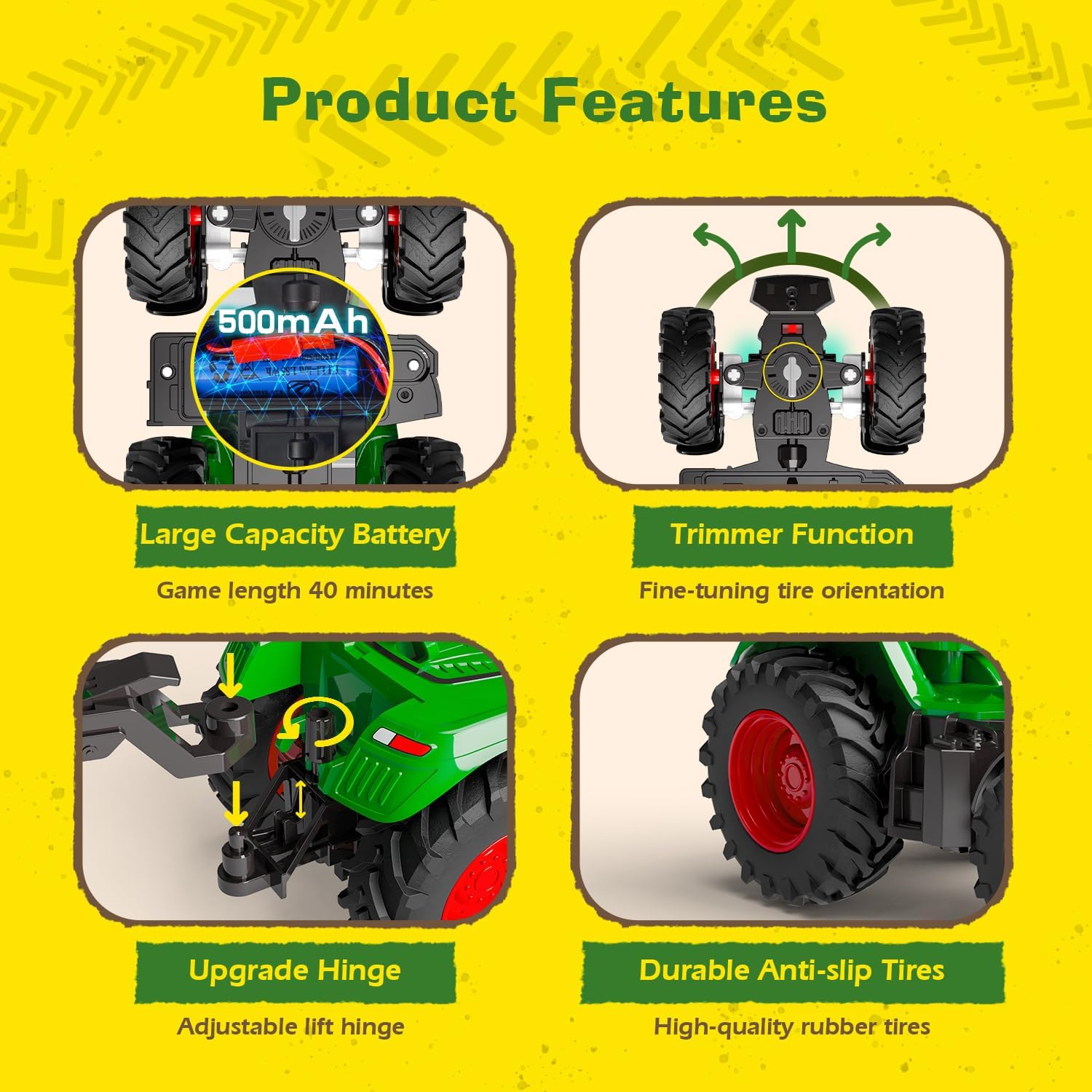 Detalle de PENGBU RC trattore telecomandato con rimorchio 2,4 GHz e caricamento frontale, set agricolo con mucca e pecora
