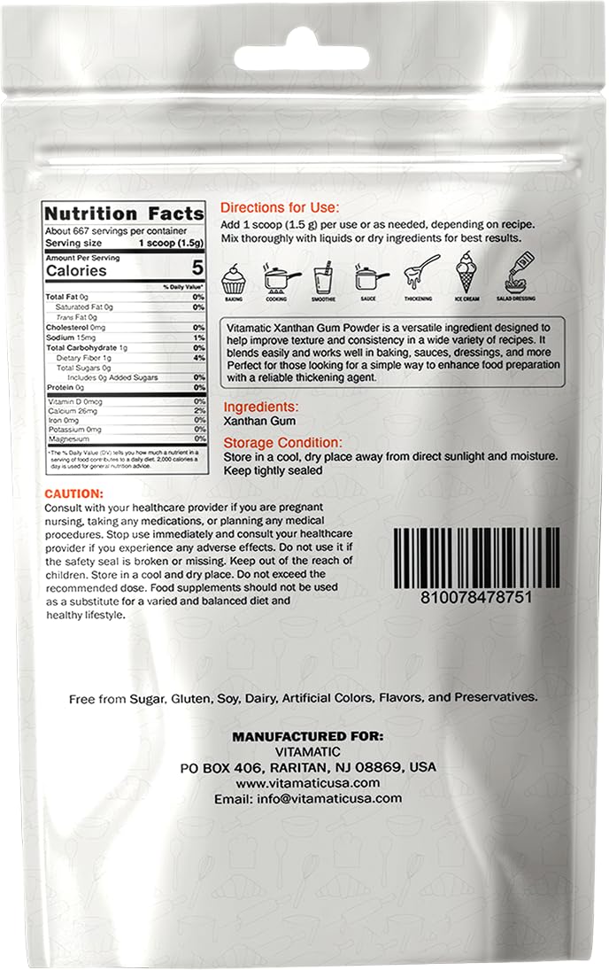 Detalle de Vitamatic Xanthan Gum Powder, 1 kg Gluten-Free Thickener for Baking & Sauces