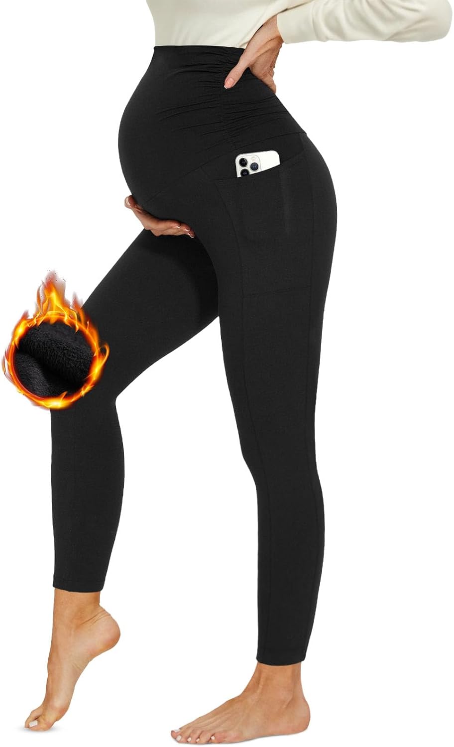 Detalle de DDOBB Damen Umstandsleggings High Waist mit Taschen đ