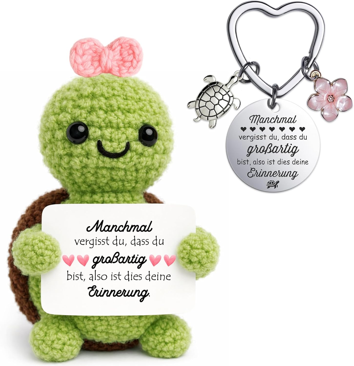 Detalle de Farbeele Mutmacher-Geschenke: Positive Schildkröte mit Glücksbringer Schlüsselanhänger