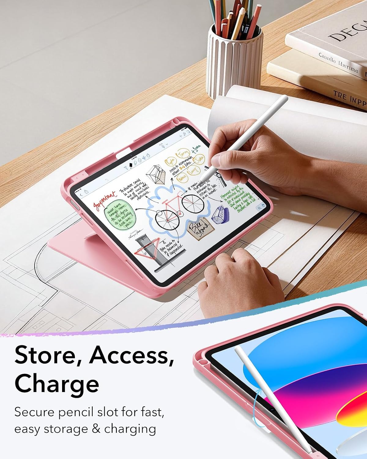 Thumbnail 6 de ESR Coque pour iPad 11e génération / iPad 10e génération (série Flip) avec support vertical et porte-stylet, coloris rose