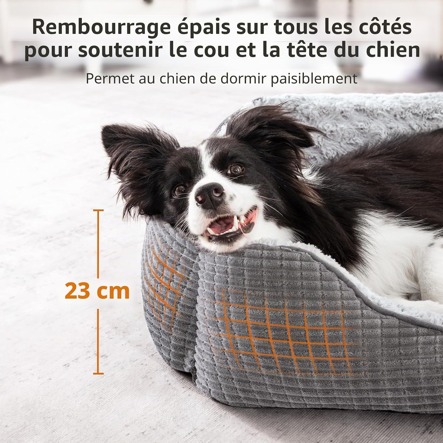 Detalle de JOEJOY Panier Chien Moyen – Lit pour chien doux et antidérapant, gris 76x61x23 cm