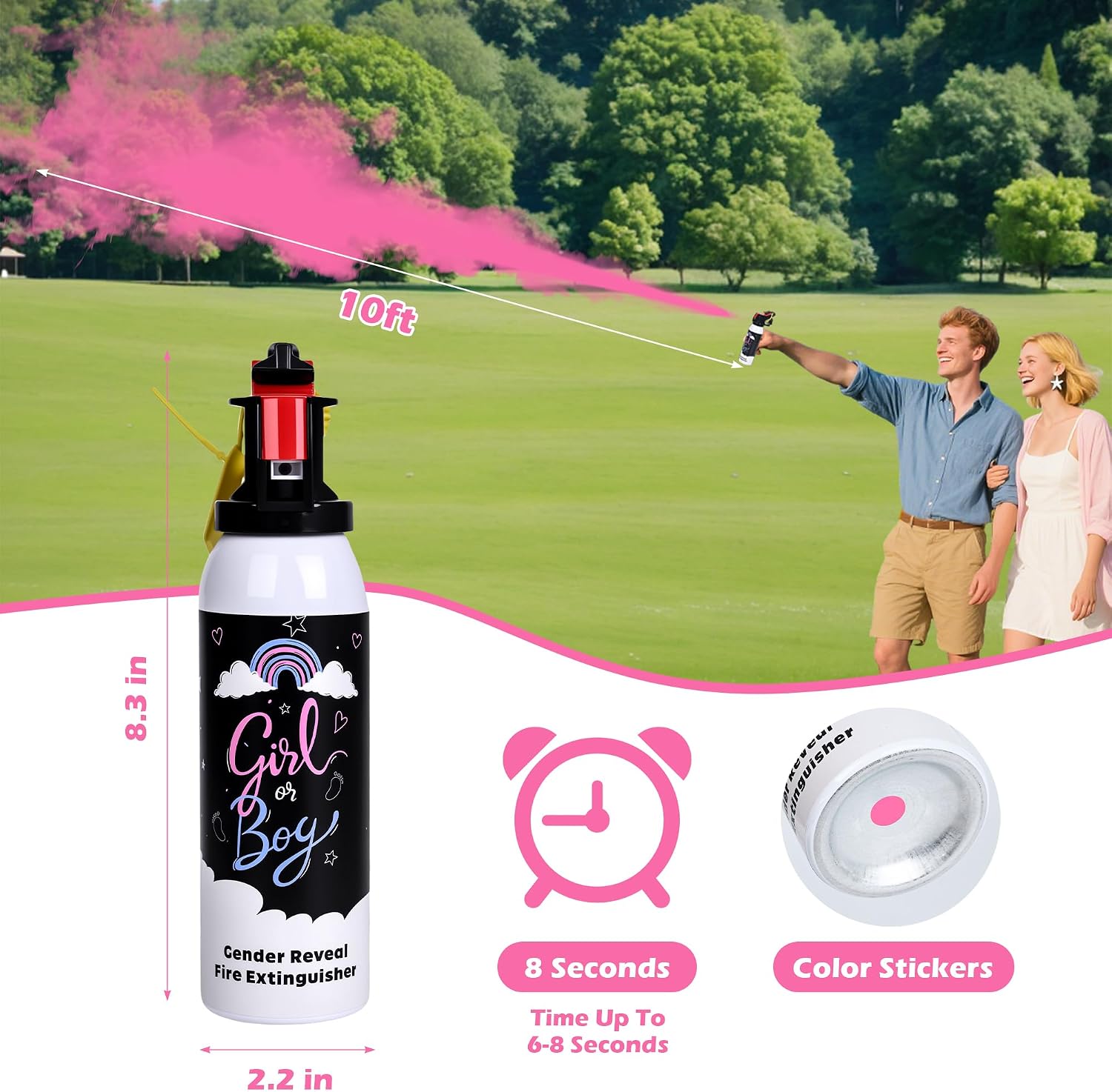 Detalle 2 de Roze poederspray voor genderreveal, 2 spuitbussen met maïszetmeel