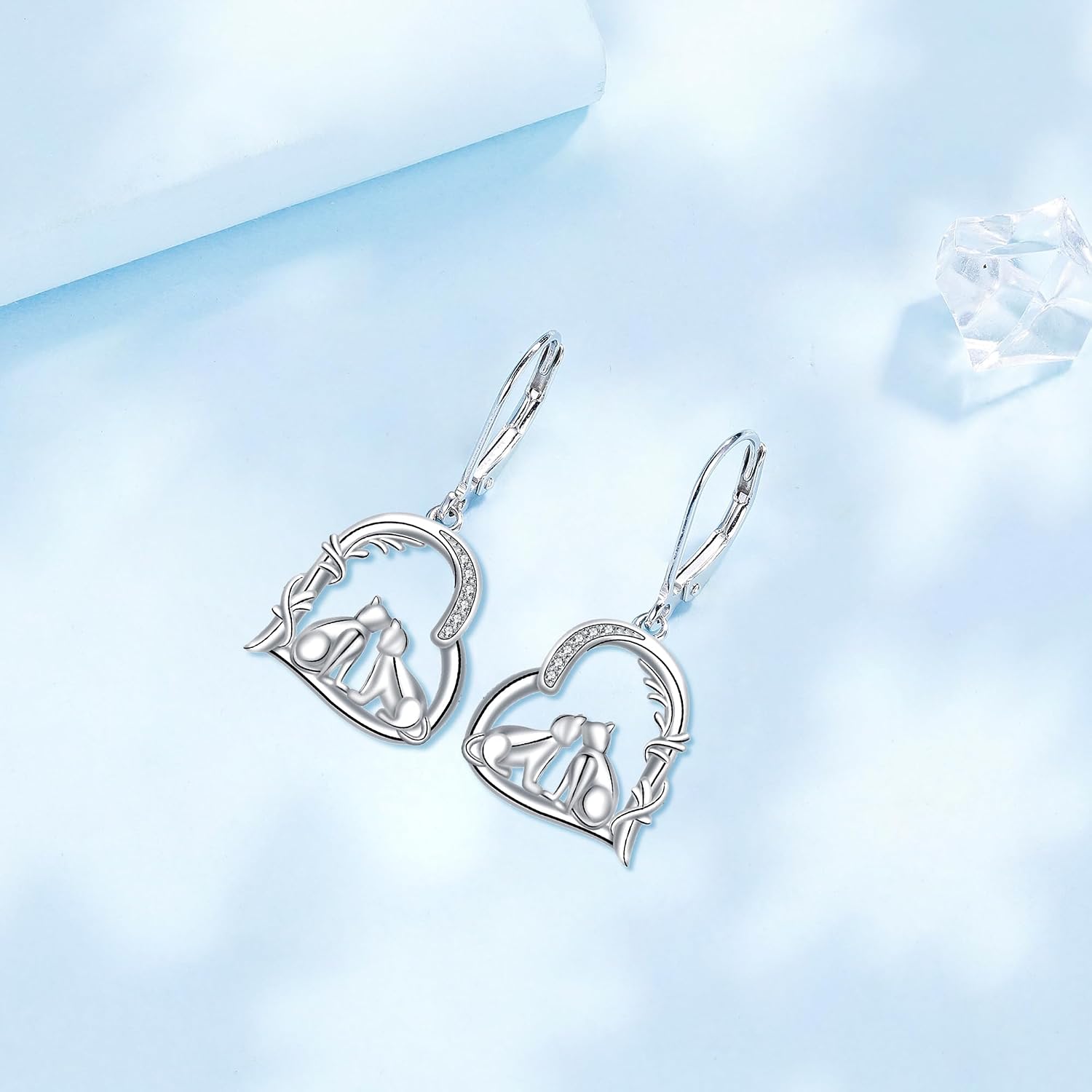Detalle de J.MUEN Damen Ohrringe 925 Sterling Silber – Katzenanhänger, Geschenkbox inkl. Schmuckverpackung