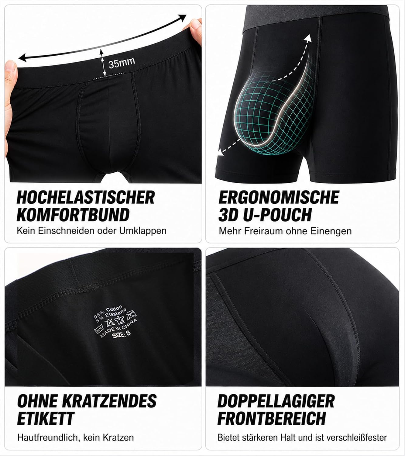 Detalle de FINETOO Boxershorts Herren Baumwolle Lang – lang, atmungsaktiv und zuverlässig