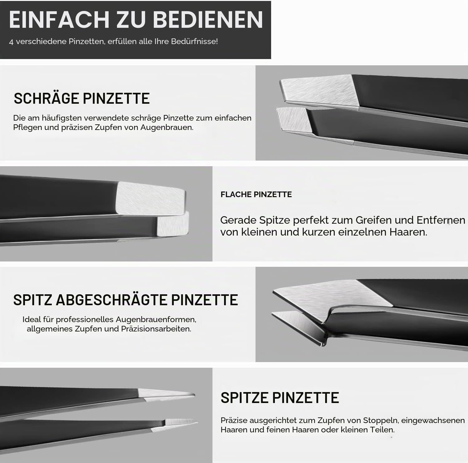 Detalle 2 de Upmore 4x Pinzette Set Edelstahl 4er-Set