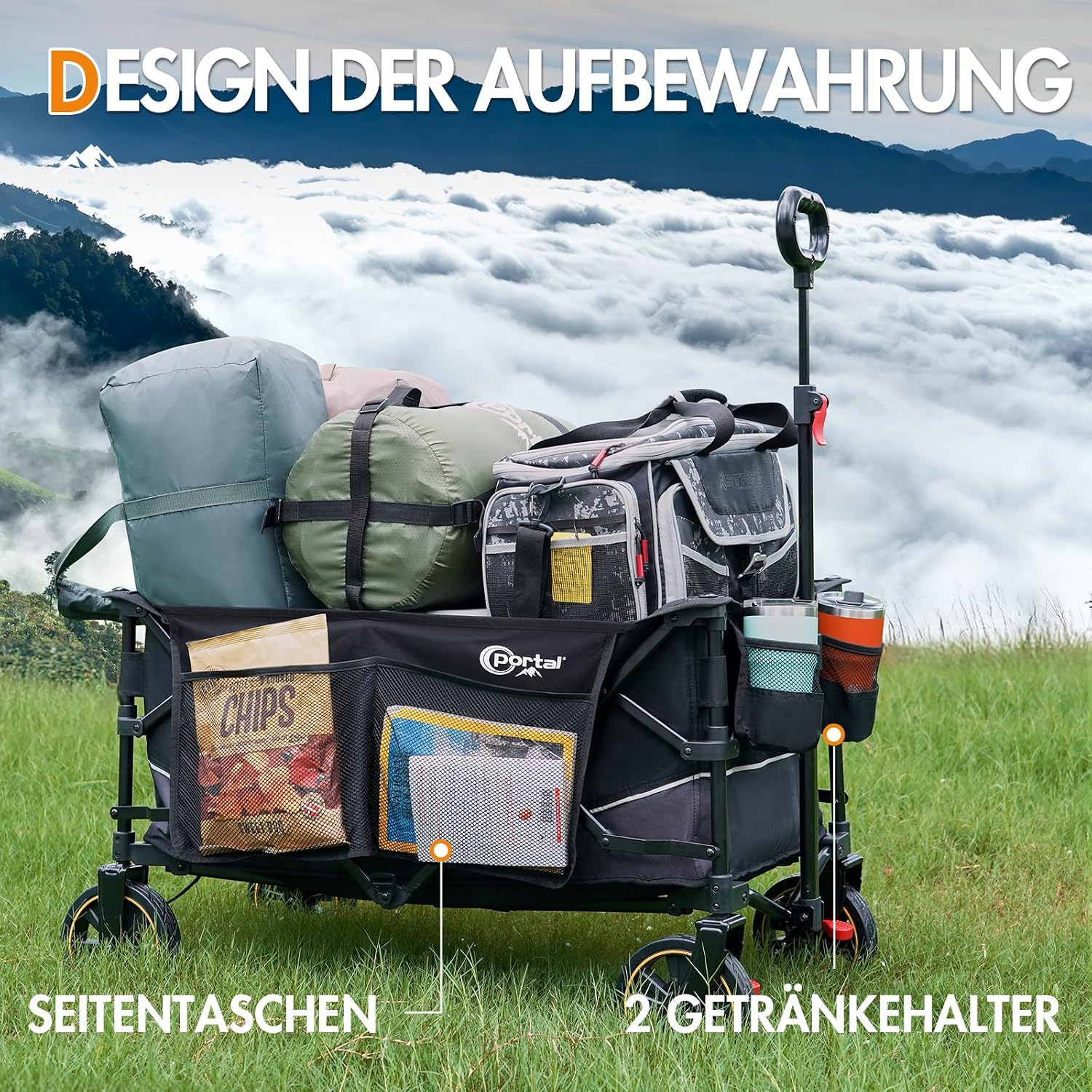Detalle 2 de Portal faltbarer Bollerwagen XXL mit 120 kg Tragfähigkeit, klappbar & Getränkehalter