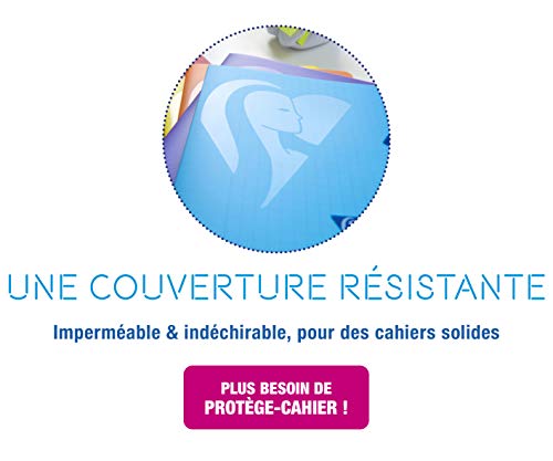 Detalle de Clairefontaine 309341C Cahier Grand Carreaux 24x32, 192 feuillets – Papier Velouté 90 g et couverture polyprop transparente