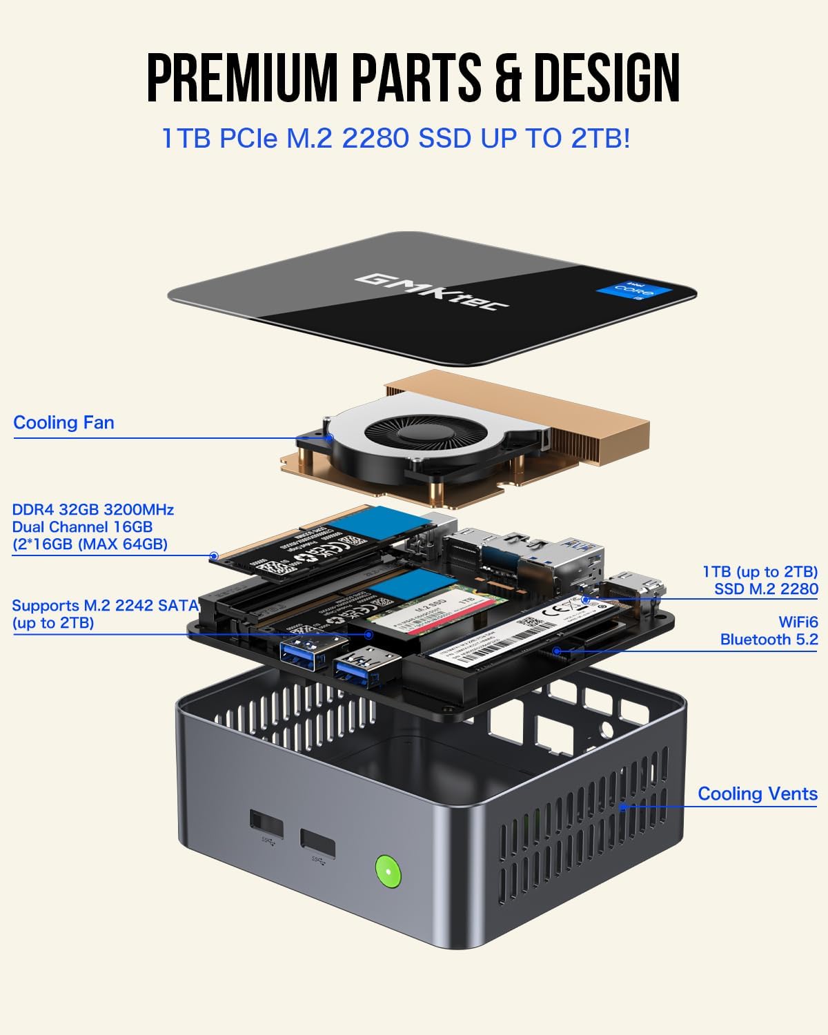 Thumbnail 2 de GMKtec M3 i5-12450H 32GB 1TB Mini PC