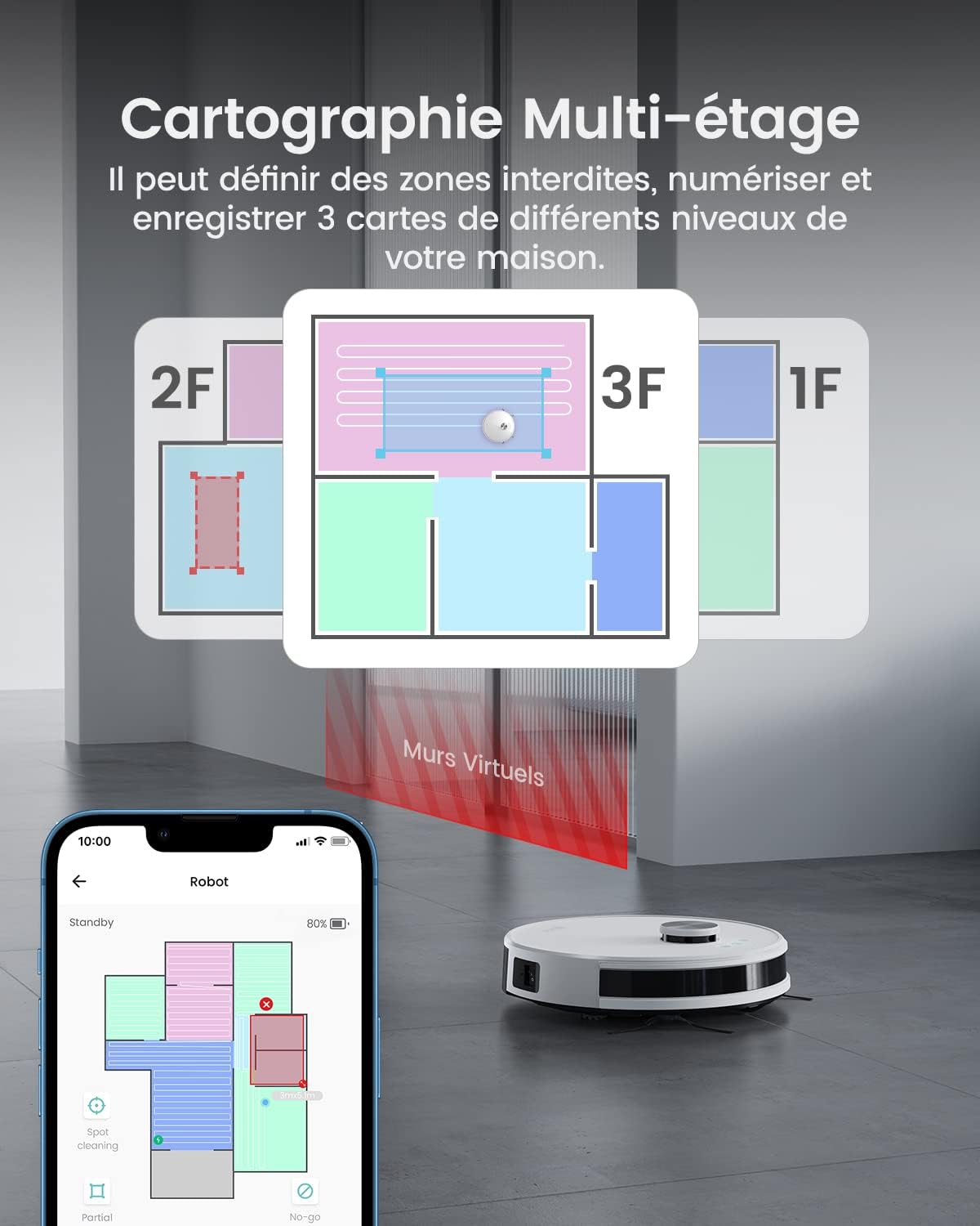Detalle de Lefant M1 — Robot Aspirateur-Laveur 2 en 1, 5500 Pa, Navigation LiDAR dToF, Cartographie Multi-étages et Zones Virtuelles