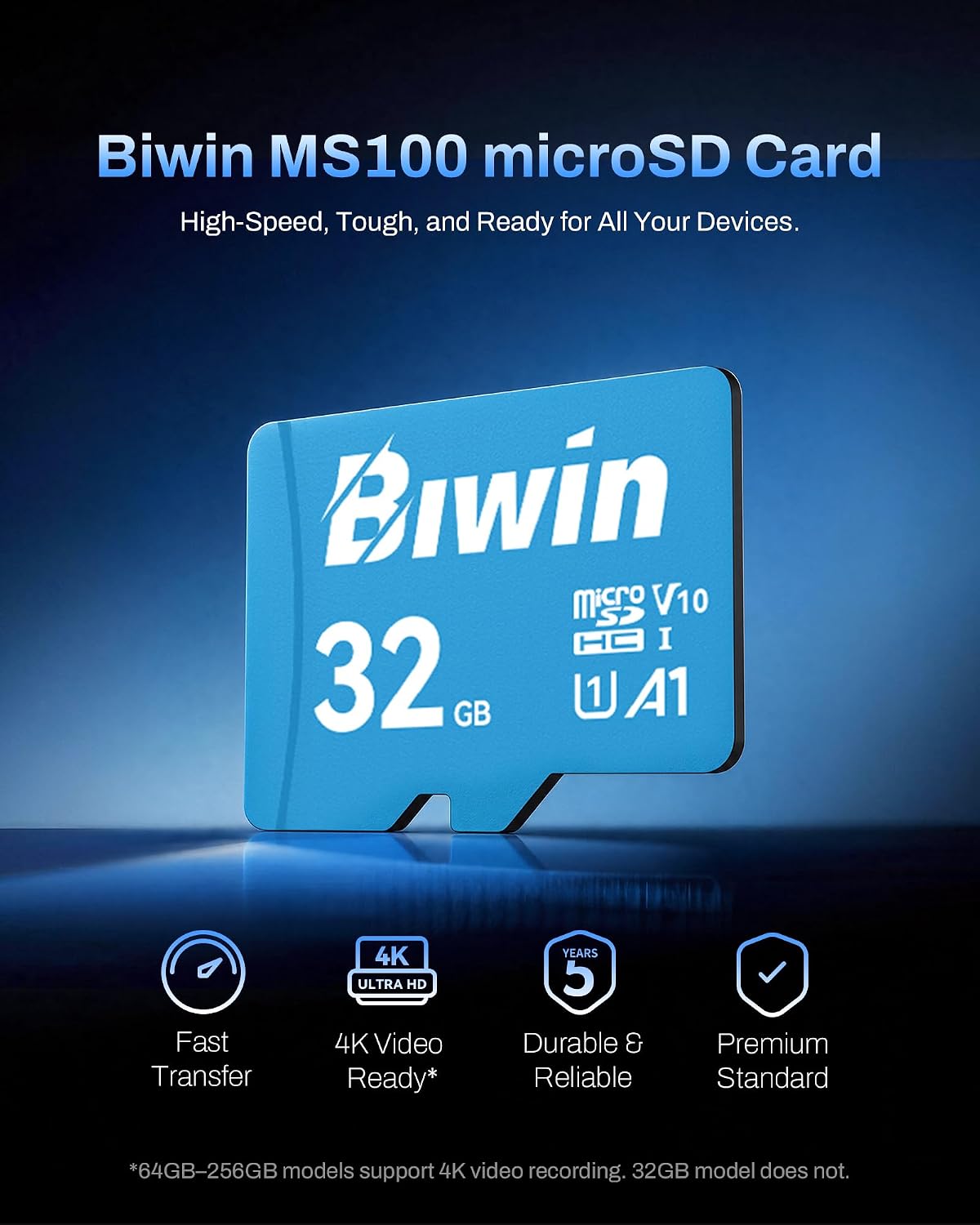 Detalle de Biwin MS100 32GB Micro SDXC Card – UHS-I, A1, V10, Up to 100 MB/s
