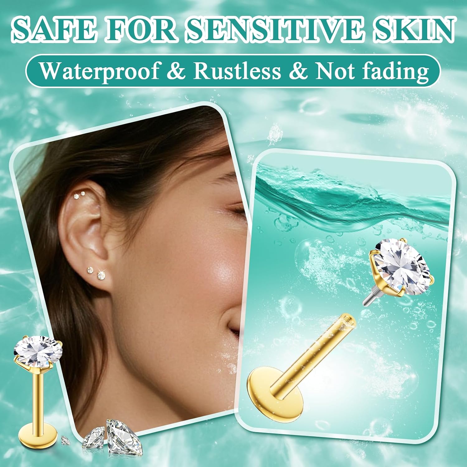 Detalle 2 de Flat-Back Stud Earrings, 316L Surgical Steel