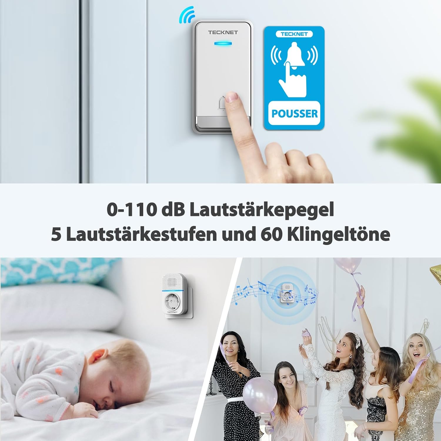 Thumbnail 6 de TECKNET Kabellose Türklingel 400 m 📢