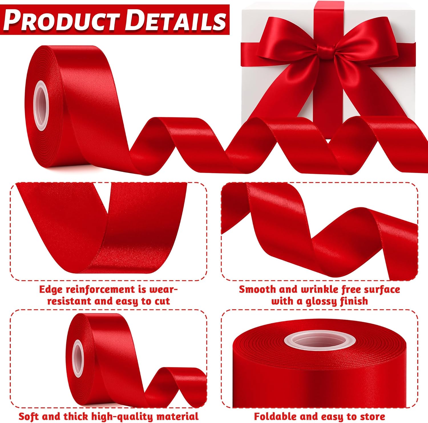Thumbnail 2 de Fullive Red Ribbon 1 1/2 Inch 30 Yards 🎀