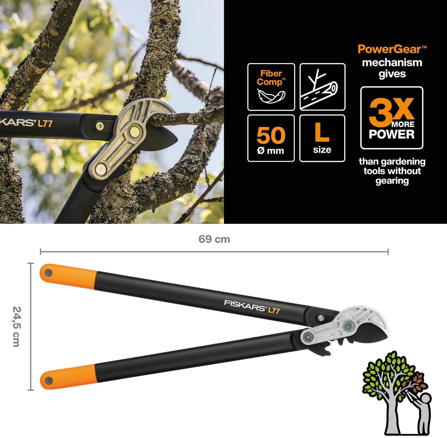 Thumbnail 1 de Fiskars Coupe-branches à enclume PowerGear II L77 (69 cm) – coupe jusqu’à 5 cm