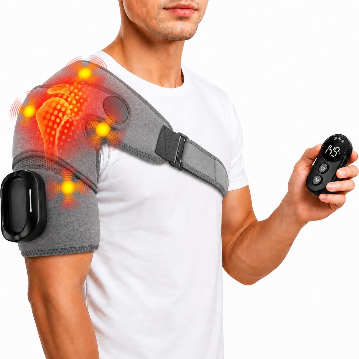 Detalle de Schulter Massagegerät 3-in-1 mit magnetischer Steuerung – 5 Heizstufen, 5 Vibrationsmodi, 5000 mAh Akku