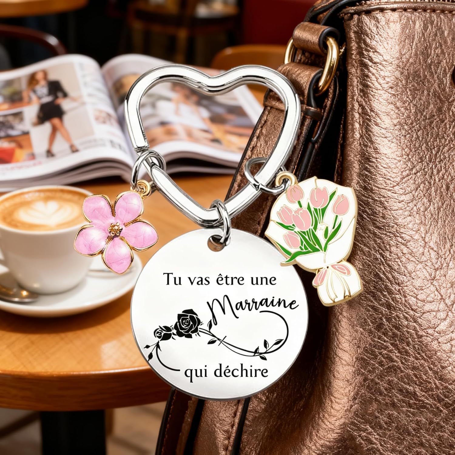 Detalle de Porte-clés annonce grossesse : Future Marraine gravé - Cadeau artisanal français