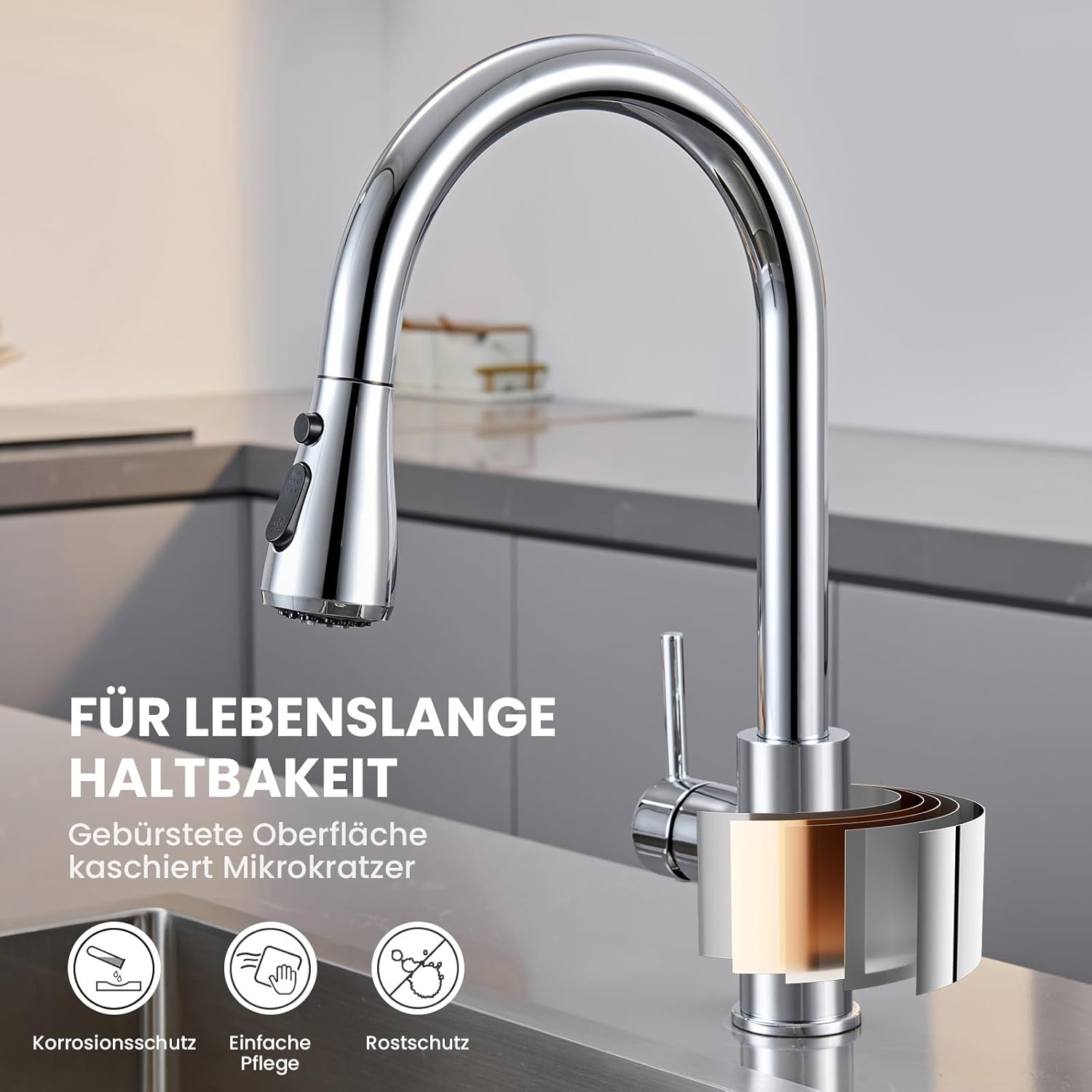 Thumbnail 6 de CECIPA Küchenarmatur mit Ausziehbar Hochdruck – Edelstahl, 360° Brause, Pause-Funktion, Chrom