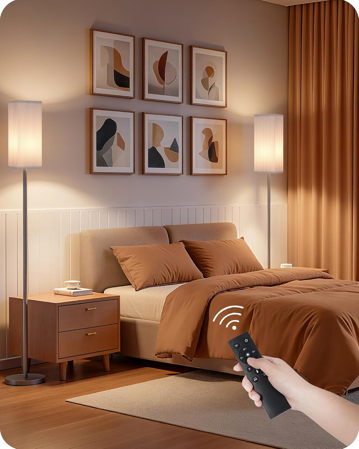 Detalle de GOEBLESON BP-F006S Dimmable Floor Lamp with Remote, Foot Switch and Pleated Shade