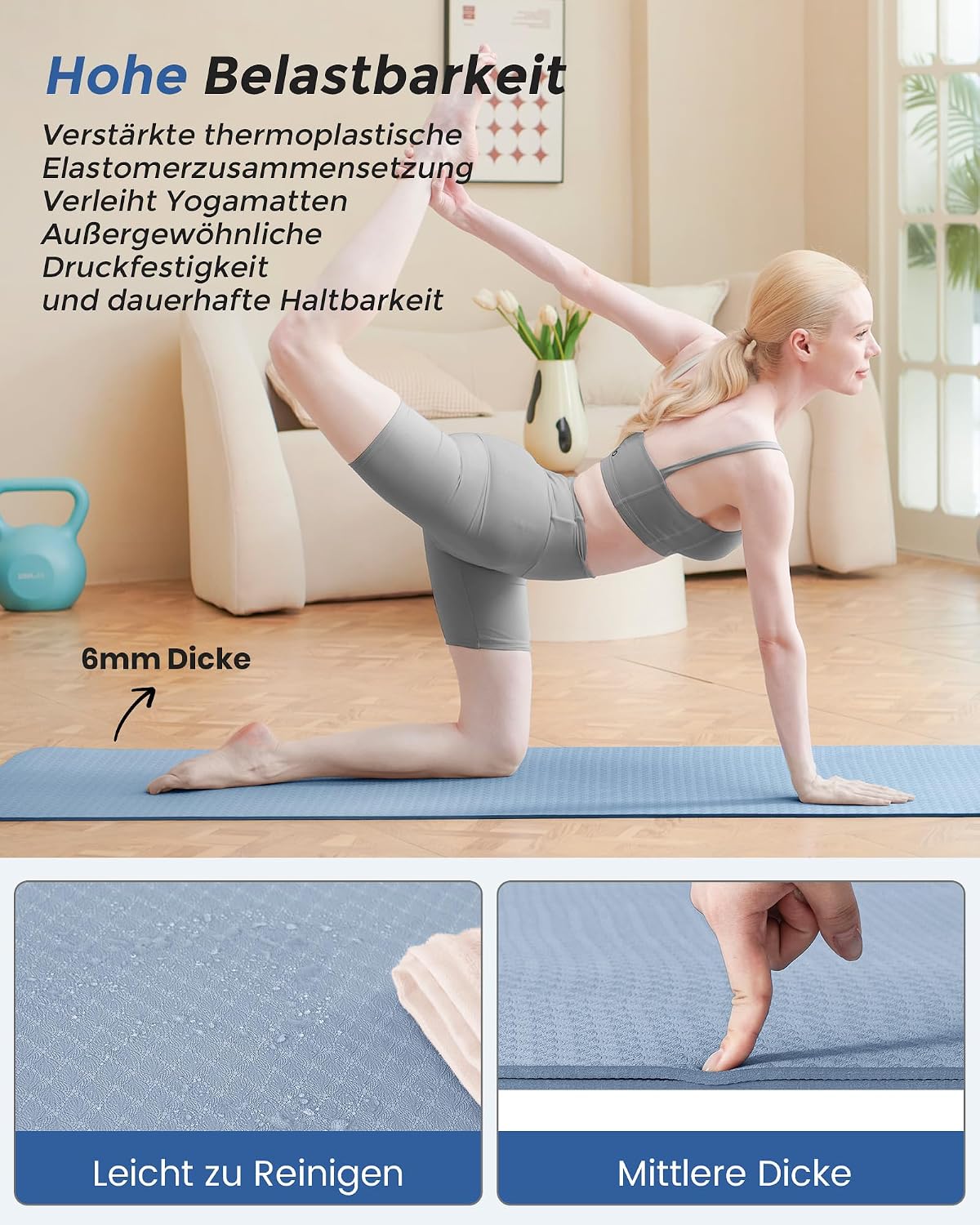 Thumbnail 4 de Narwhal Yogamatte rutschfest aus TPE – Fitnessmatte mit Tragegurt, 183 x 61 x 0,6 cm