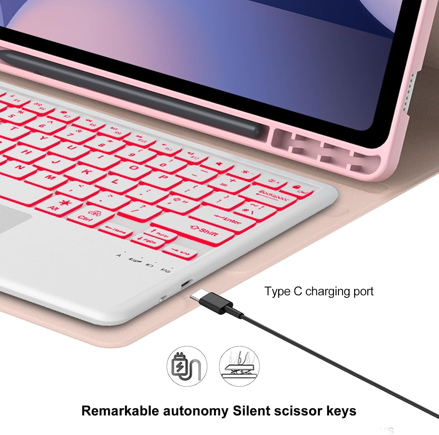 Detalle de SENGBIRCH Keyboard Case for Samsung Galaxy Tab S10 Ultra 14.6" (UK Layout) with Trackpad – Pink