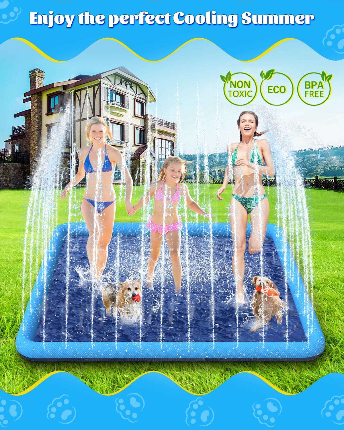 Detalle de Raxurt Splash Pad: 107" x 80" Non-Slip Square Splash Pad for Kids and Pets