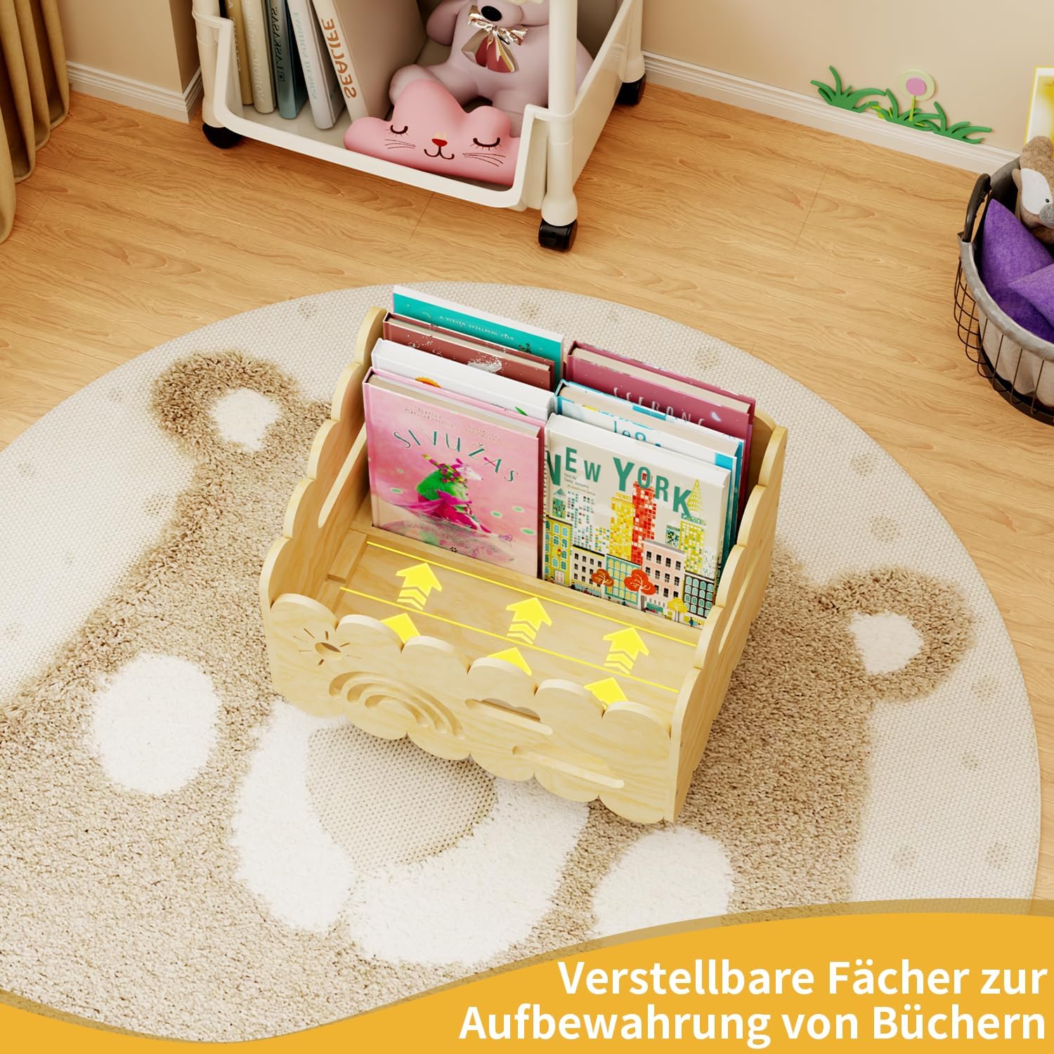 Detalle de DUHARS Kinder Bücherregal Holz – Montessori Möbel für Leseecke, Aufbewahrung & Spielzeug
