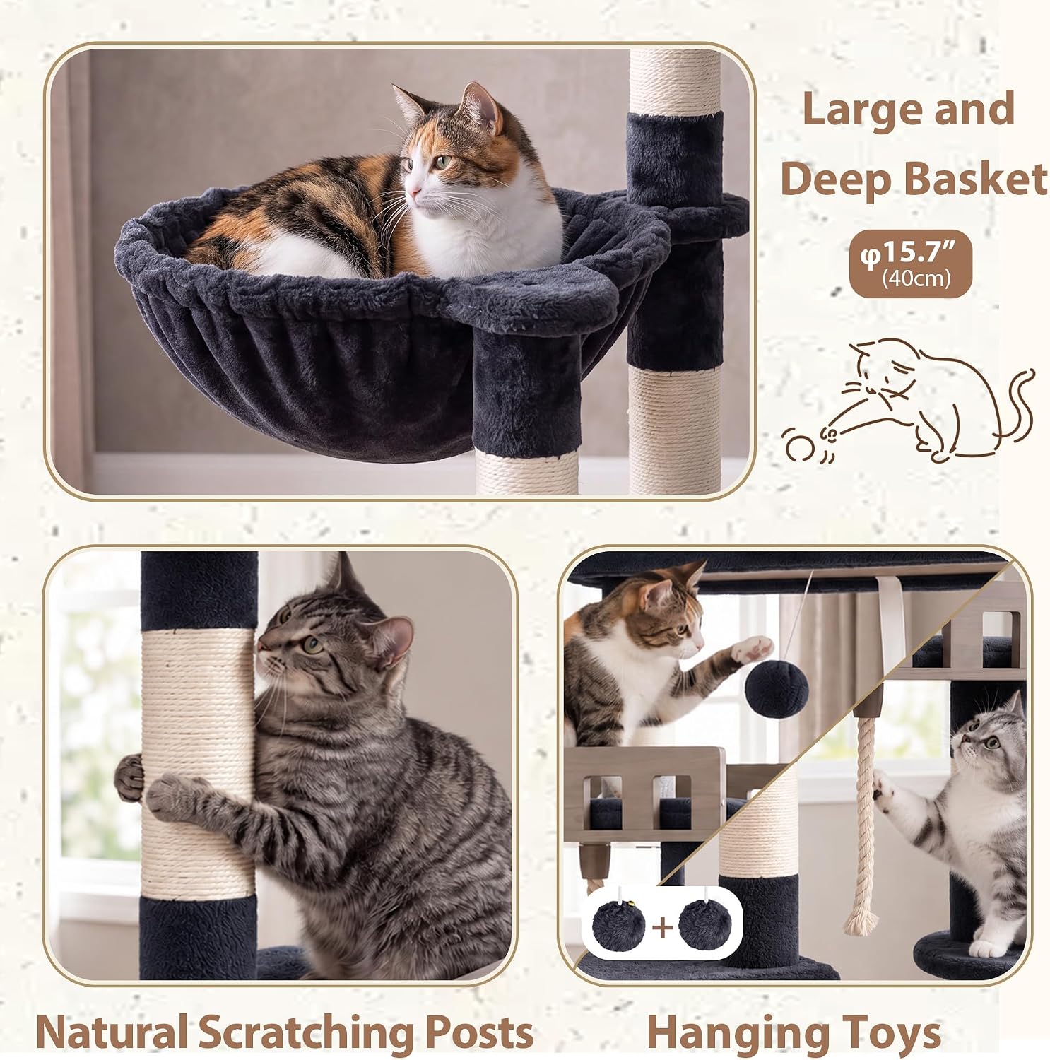 Detalle 1 de Gitelsnour GCT033G Maine Coon Cat Tree with 2 Condos and 15 Sisal Posts