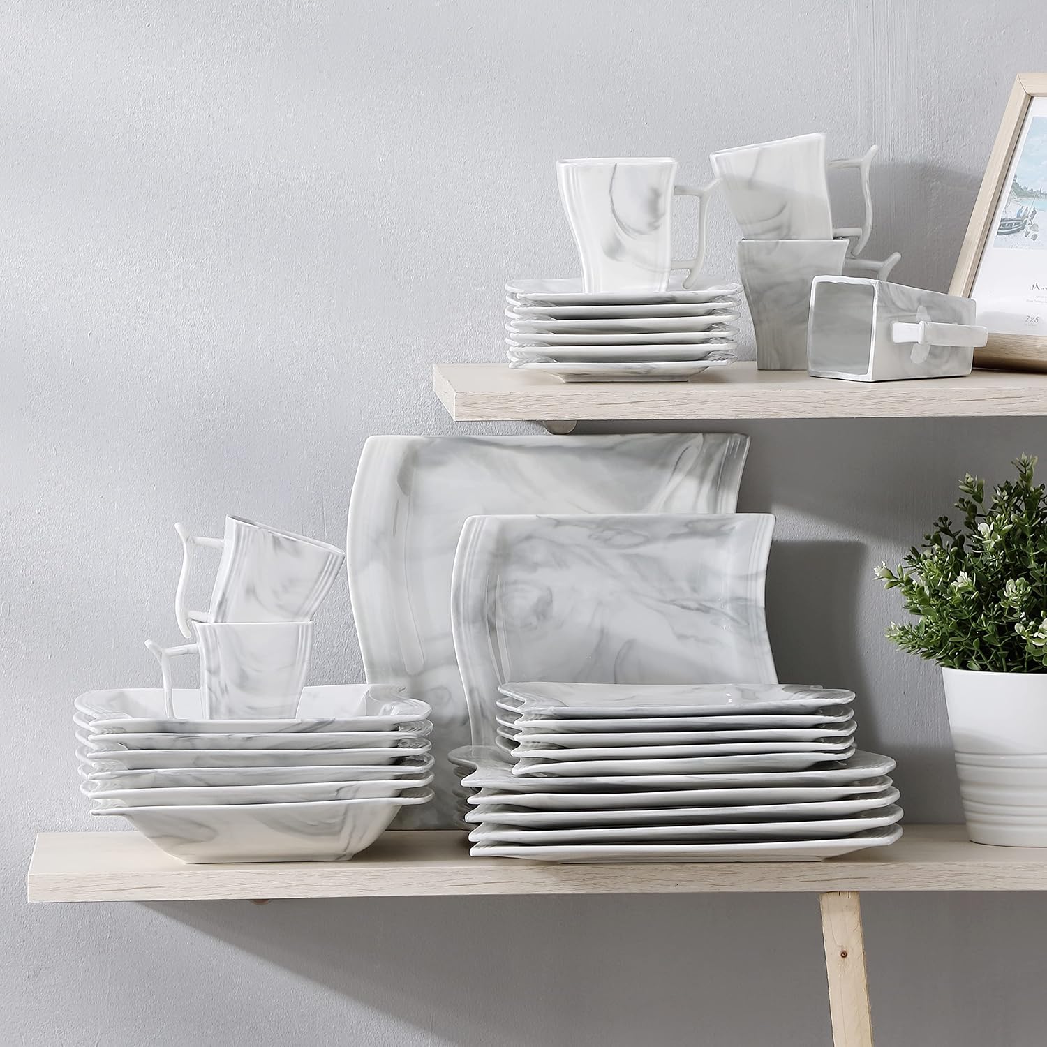 Thumbnail 6 de MALACASA Flora 30-Piece Marble Grey Porcelain Dinnerware Set for 6