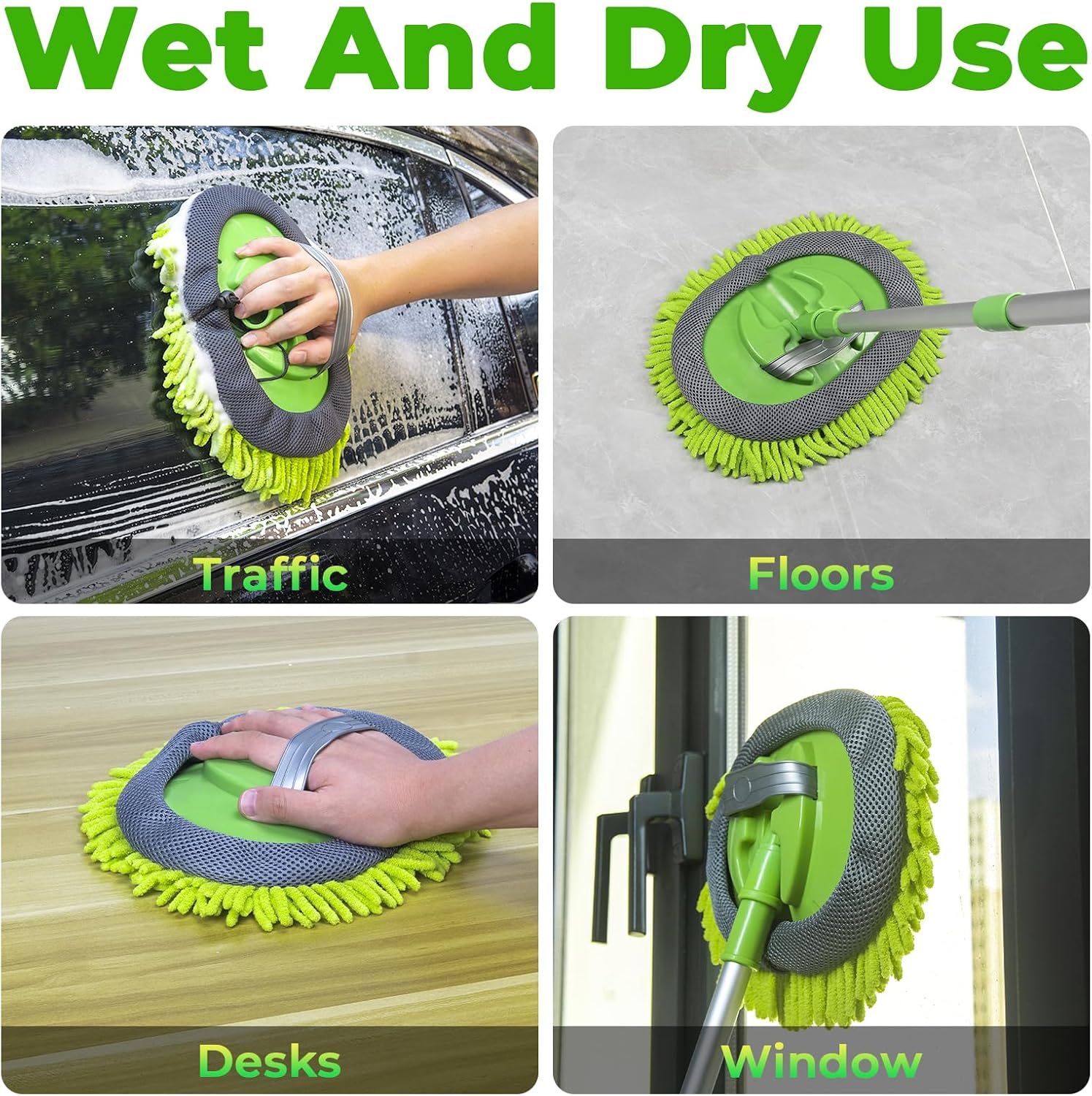 Thumbnail 6 de Bemece Car Wash Brush Kit with 43.3" Telescopic Handle (2-in-1 Chenille Microfiber Mop Heads)