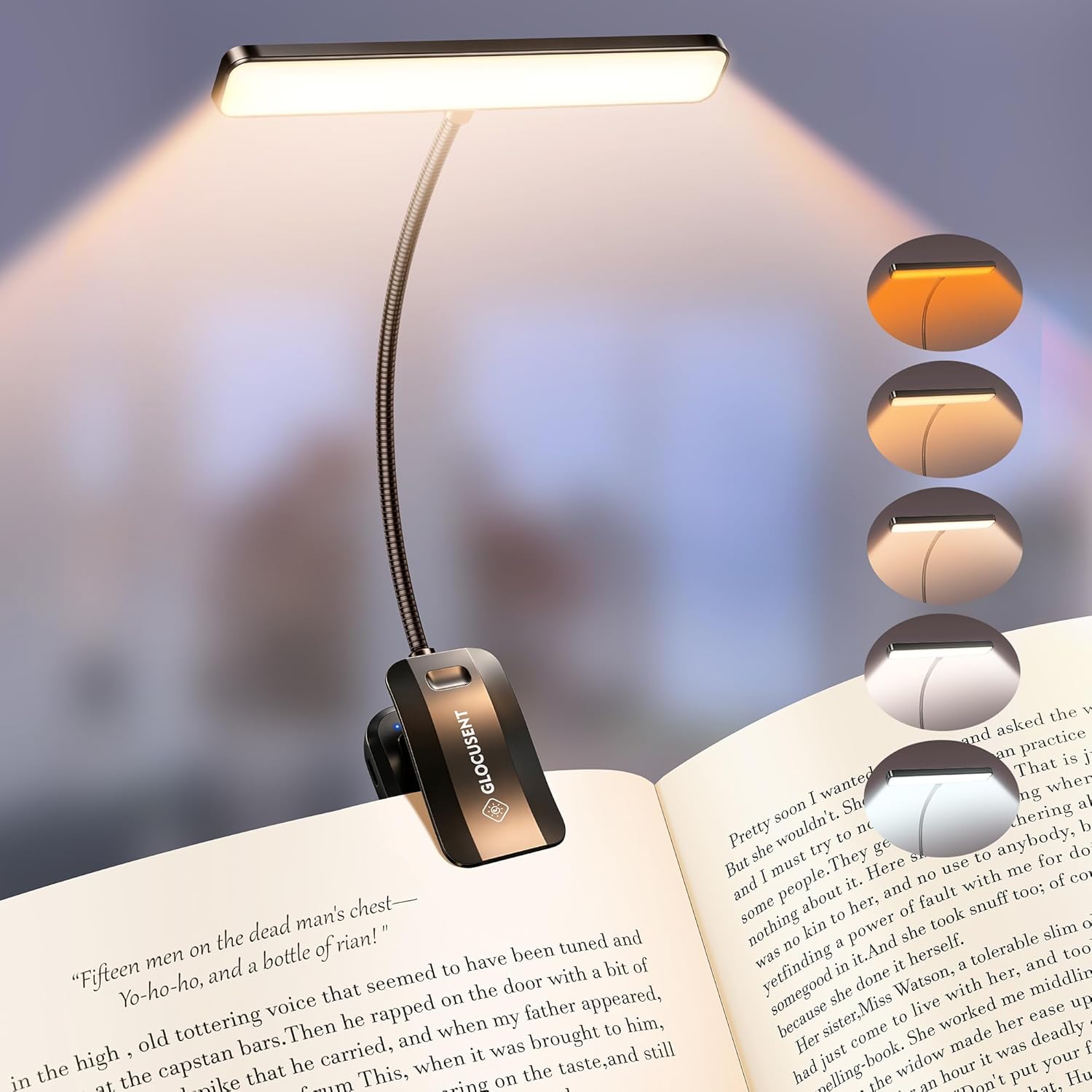 Detalle de Glocusent Leselampe Buch Klemme mit 26 LEDs, USB-C Akku und 5 Farbtemperaturen