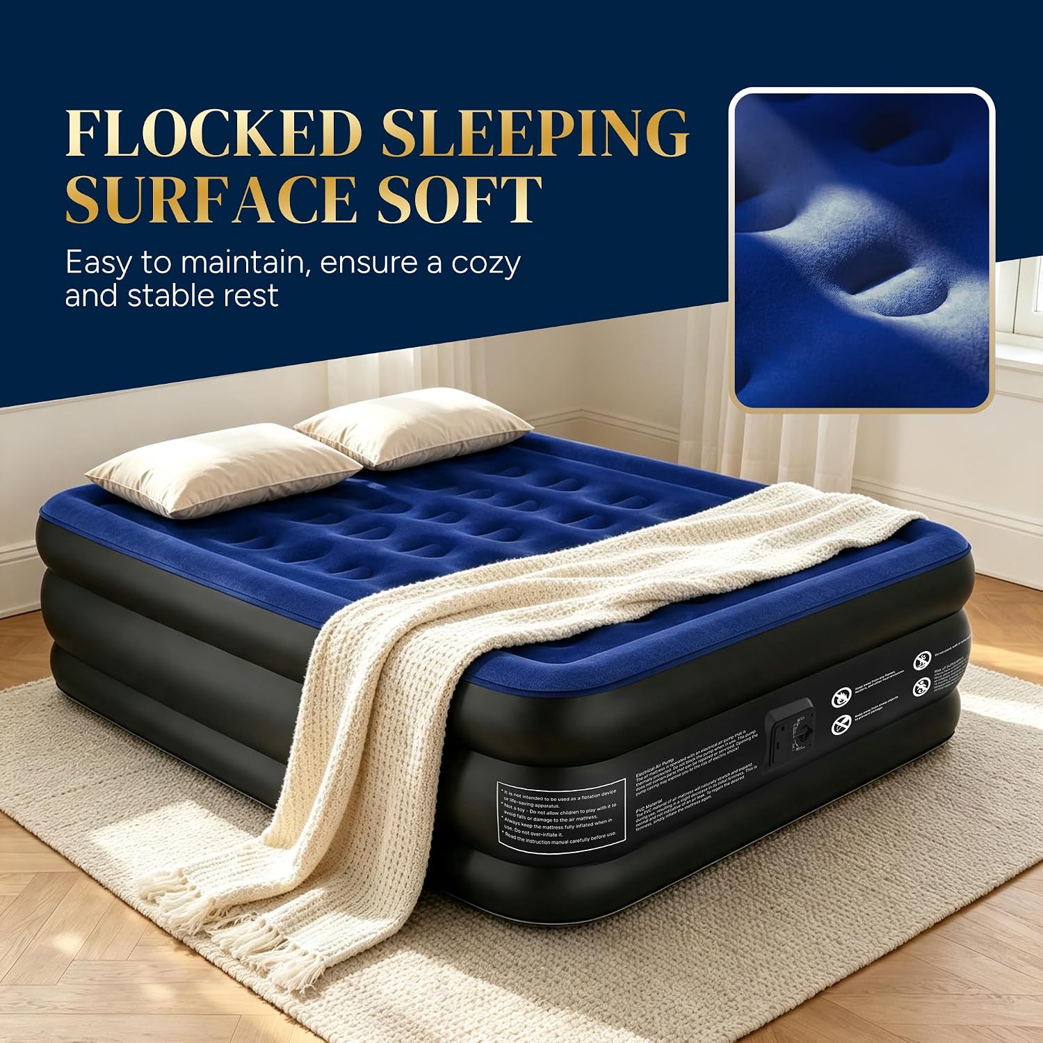 Detalle de Maeytau AIRM-Queen Queen Air Mattress, 18-Inch Raised with Built-In Pump